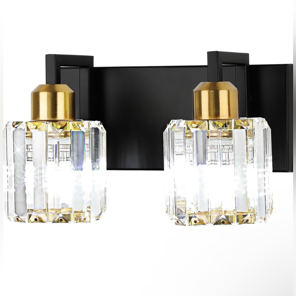 Modern Crystal Bathroom Vanity Light 2-Lights Black and Gold